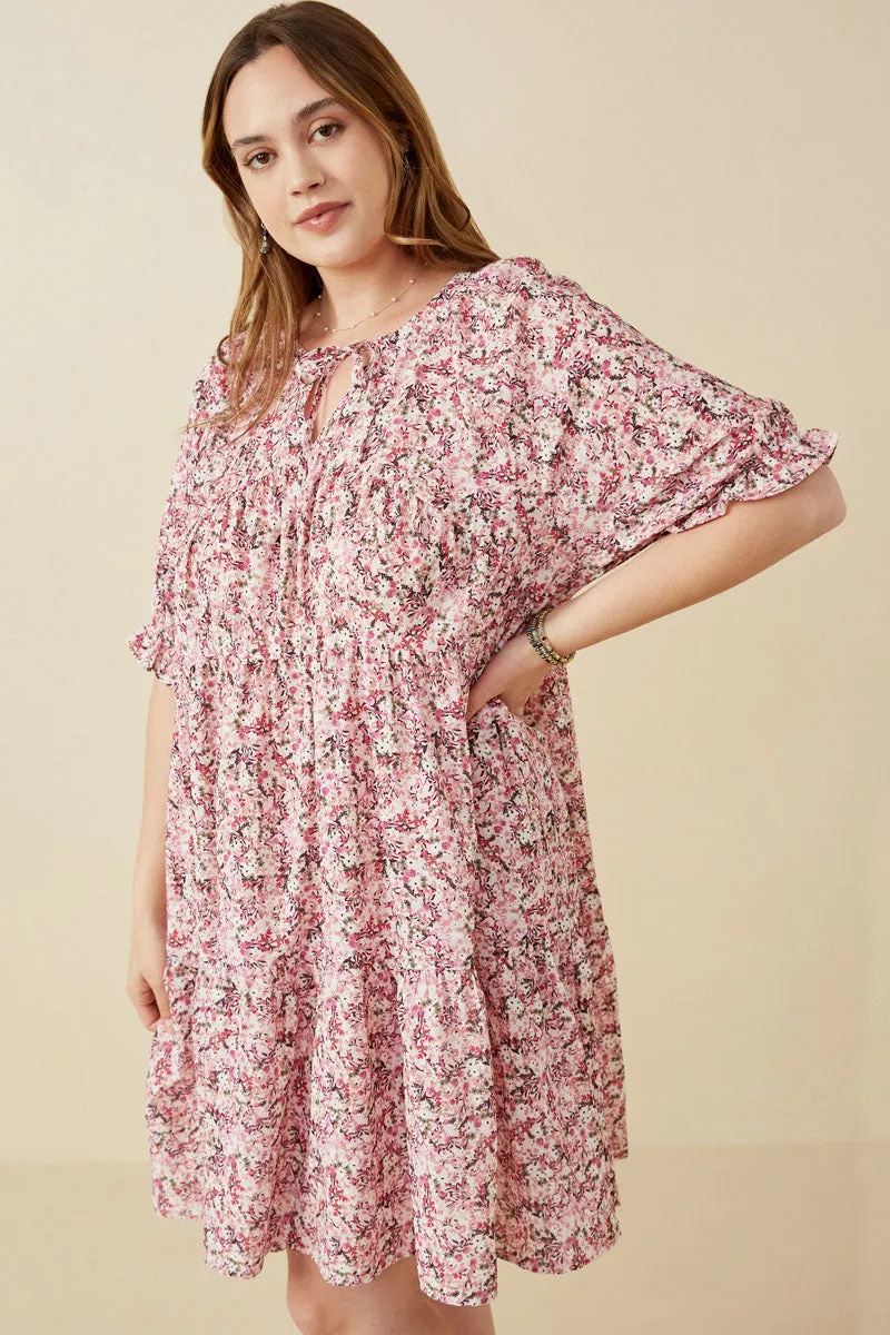 Womens Floral Print Tie Neck Cinch Sleeve Dress sold by Hayden product image thumbnail 3