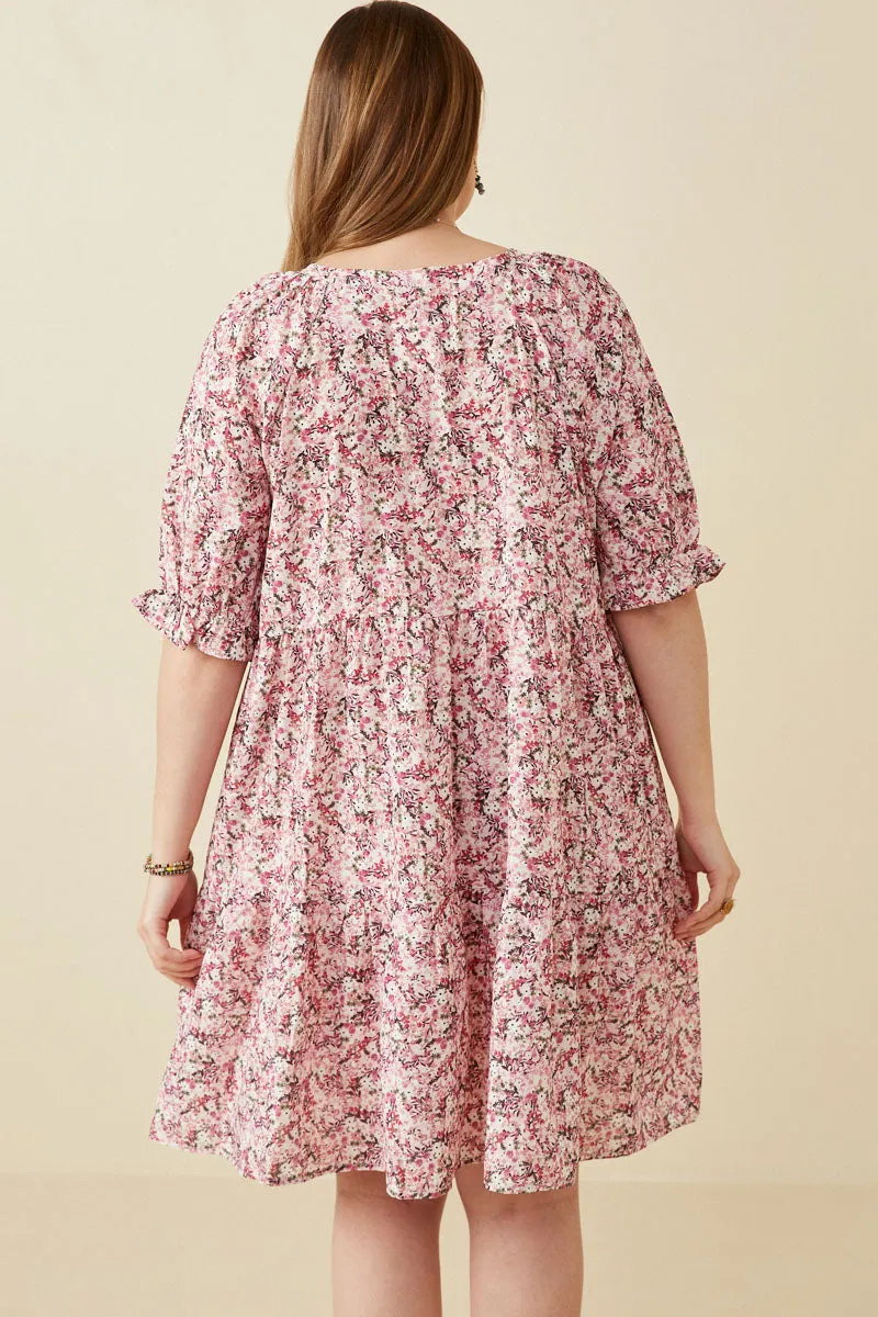 Womens Floral Print Tie Neck Cinch Sleeve Dress sold by Hayden product image thumbnail 4