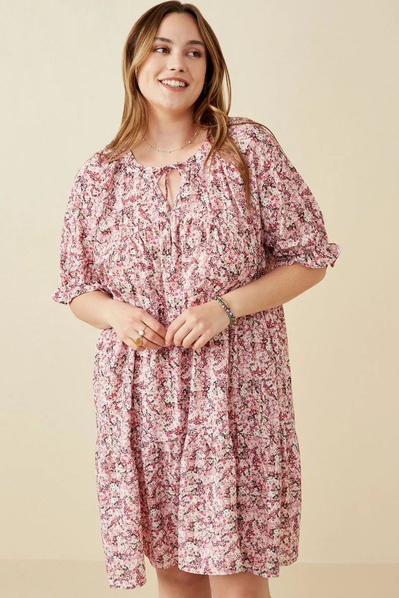 Womens Floral Print Tie Neck Cinch Sleeve Dress sold by Hayden