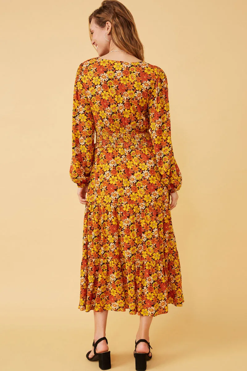 Womens Floral Smocked Waist Long Sleeve Surplice Dress sold by Hayden product image thumbnail 5