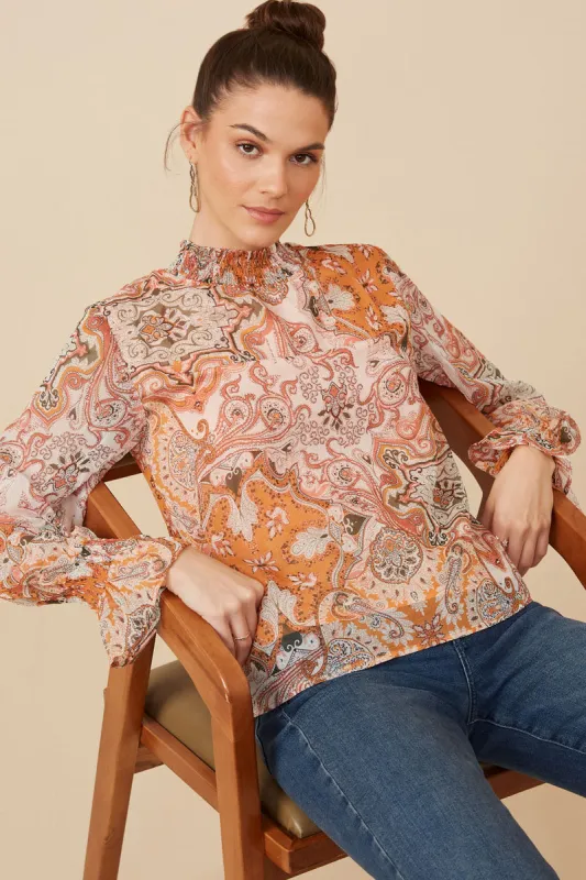 Womens Paisley Print Smock Detail Chiffon Top sold by Hayden