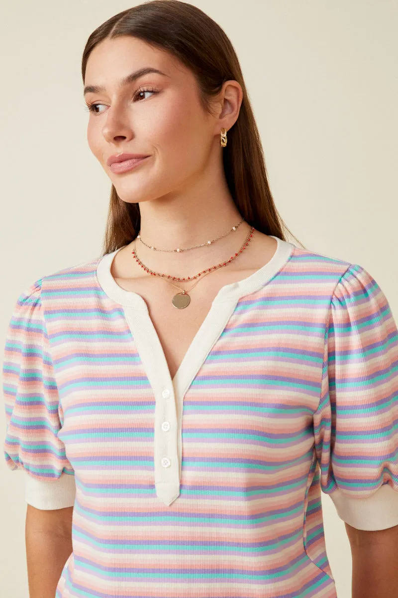 Womens Contrast Banded Button Detail Ribbed Knit Stripe Top sold by Hayden product image thumbnail 3