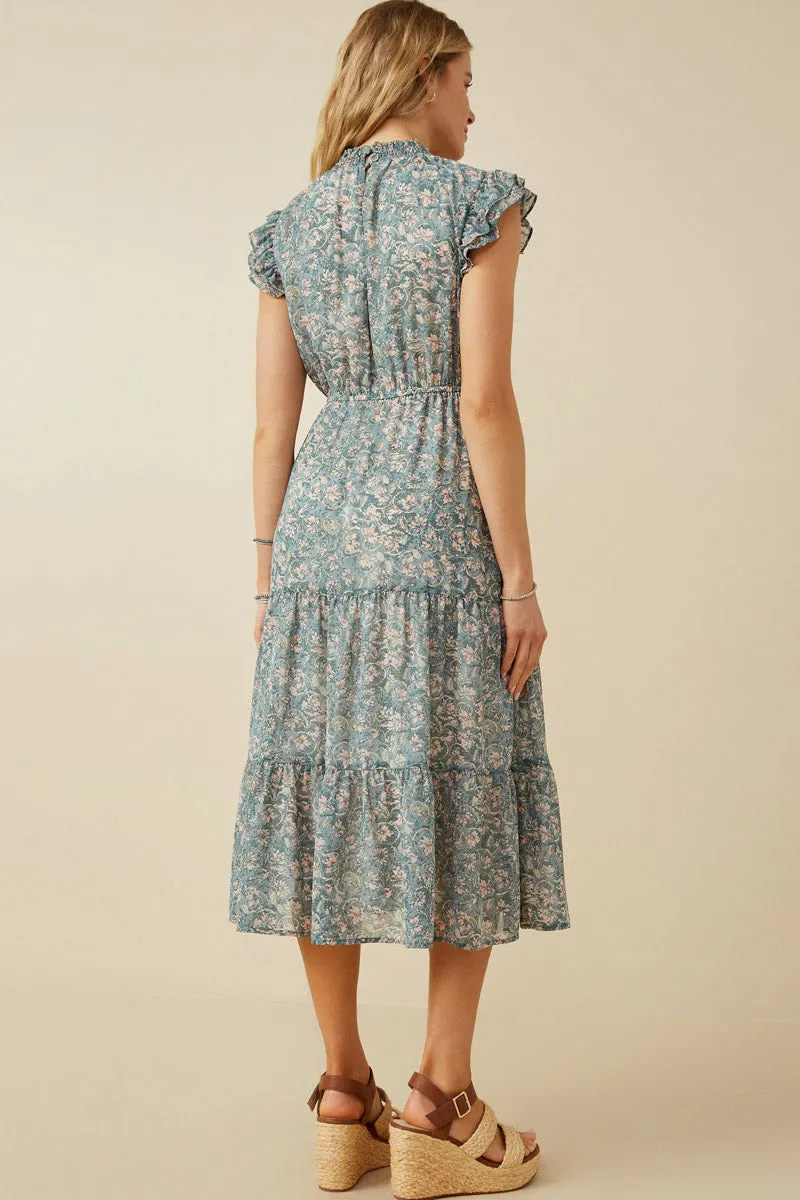 Womens Botanical Print Ruffle Detail Chiffon Dress sold by Hayden product image thumbnail 5