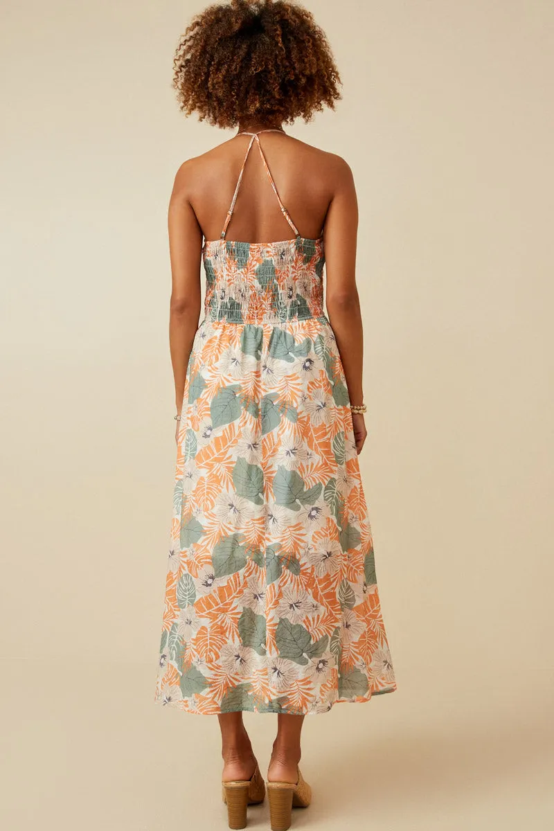 Womens Textured Island Print Smocked Halter Dress sold by Hayden product image thumbnail 4