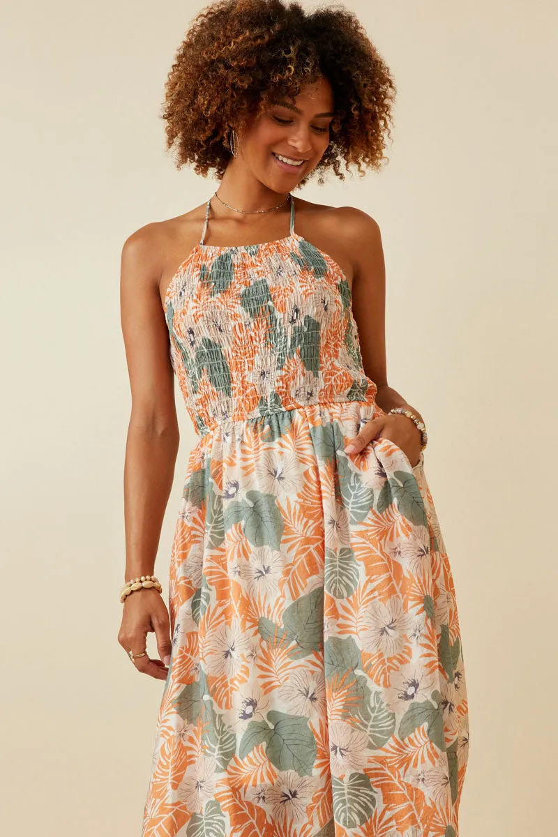 Womens Textured Island Print Smocked Halter Dress sold by Hayden product image thumbnail 2