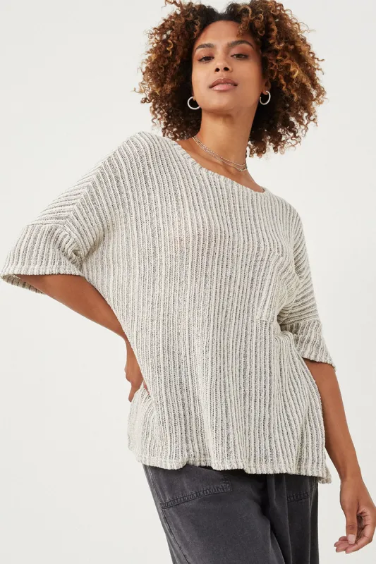 Womens Loose Knit Textured Pocket Detail Knit Top made by Hayden