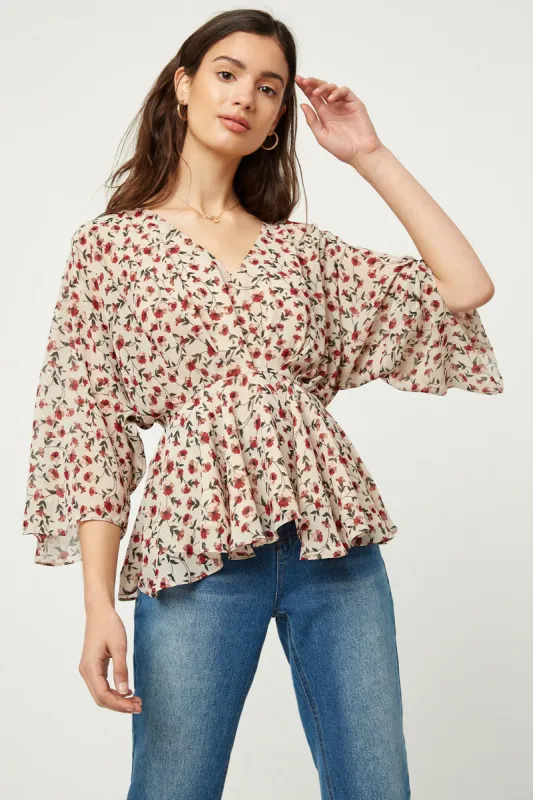 Womens Dolman Sleeve Floral Peplum Top sold by Hayden