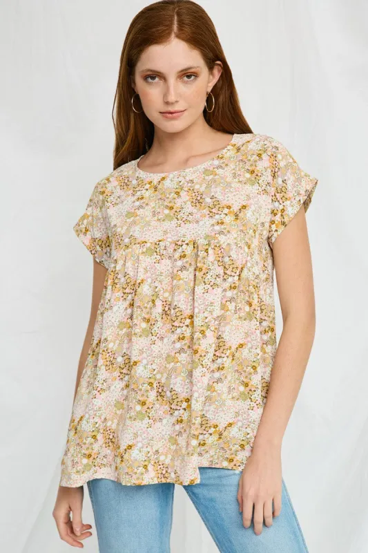 Womens Mixed Floral Roll Sleeve Peplum Top sold by Hayden