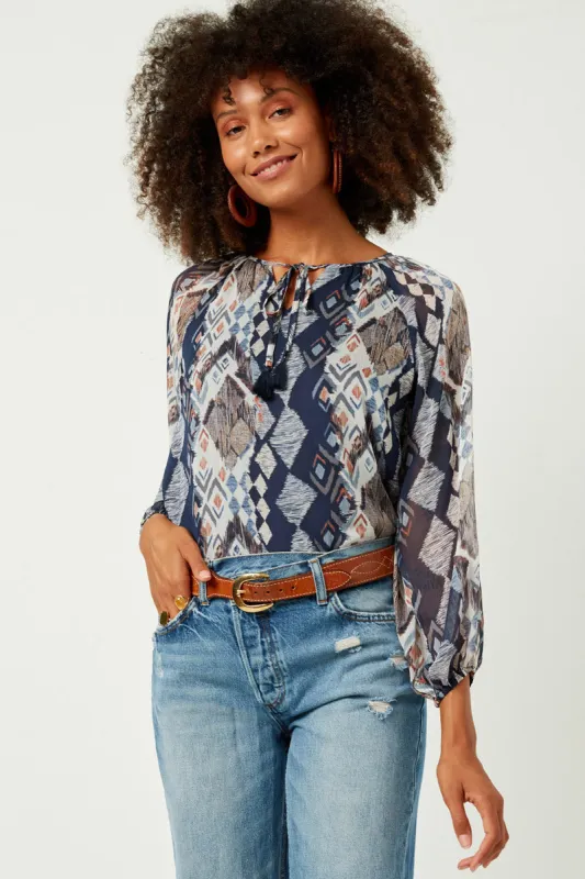 Womens Printed Chiffon Tassel Top sold by Hayden