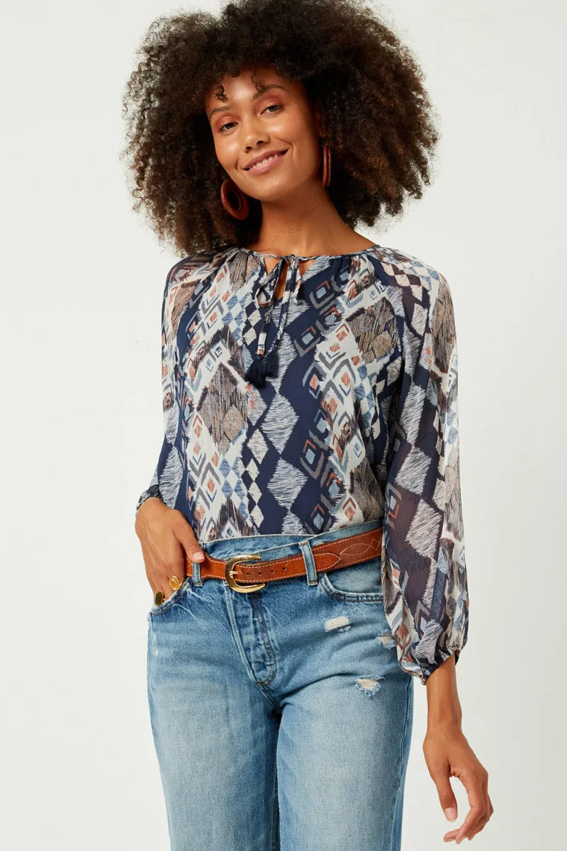 Womens Printed Chiffon Tassel Top sold by Hayden