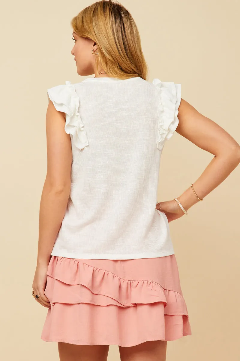 Womens Marled Textured Ruffled Rib Knit Tank sold by Hayden product image thumbnail 4