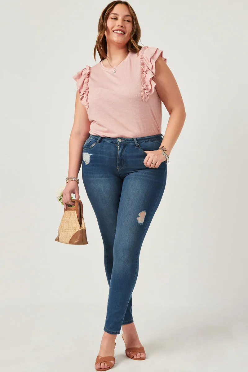 Womens Marled Textured Ruffled Rib Knit Tank sold by Hayden product image thumbnail 2