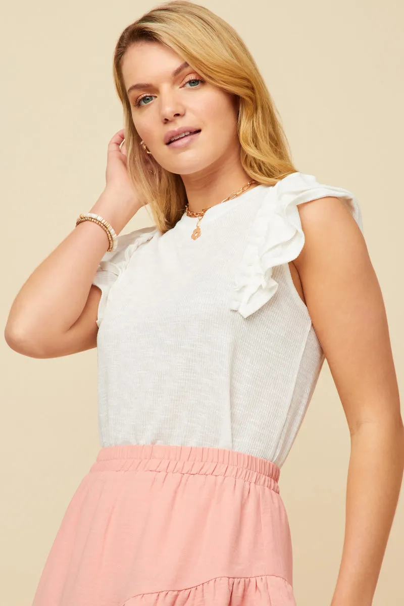 Womens Marled Textured Ruffled Rib Knit Tank sold by Hayden product image thumbnail 3