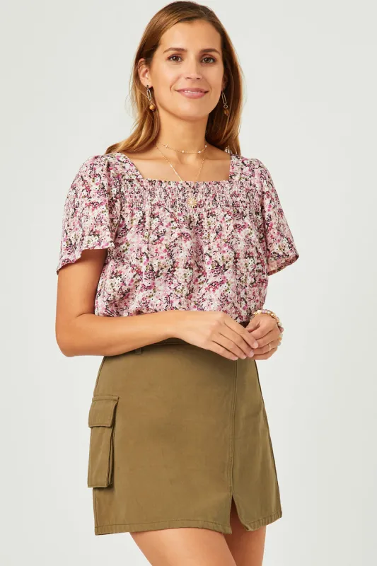 Womens Floral Print Flutter Sleeve Smocked Square Neck Top sold by Hayden