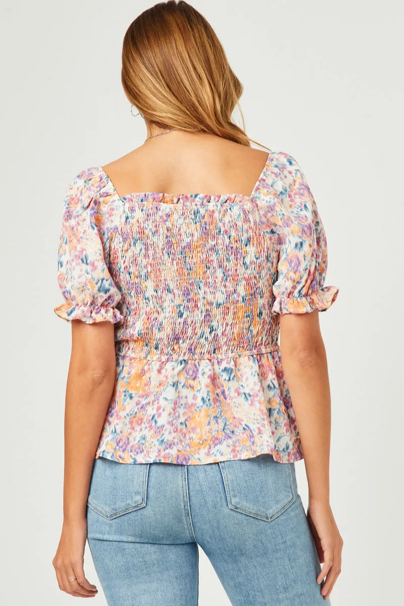 Womens Floral Puff Sleeve Smocked Top sold by Hayden product image thumbnail 5