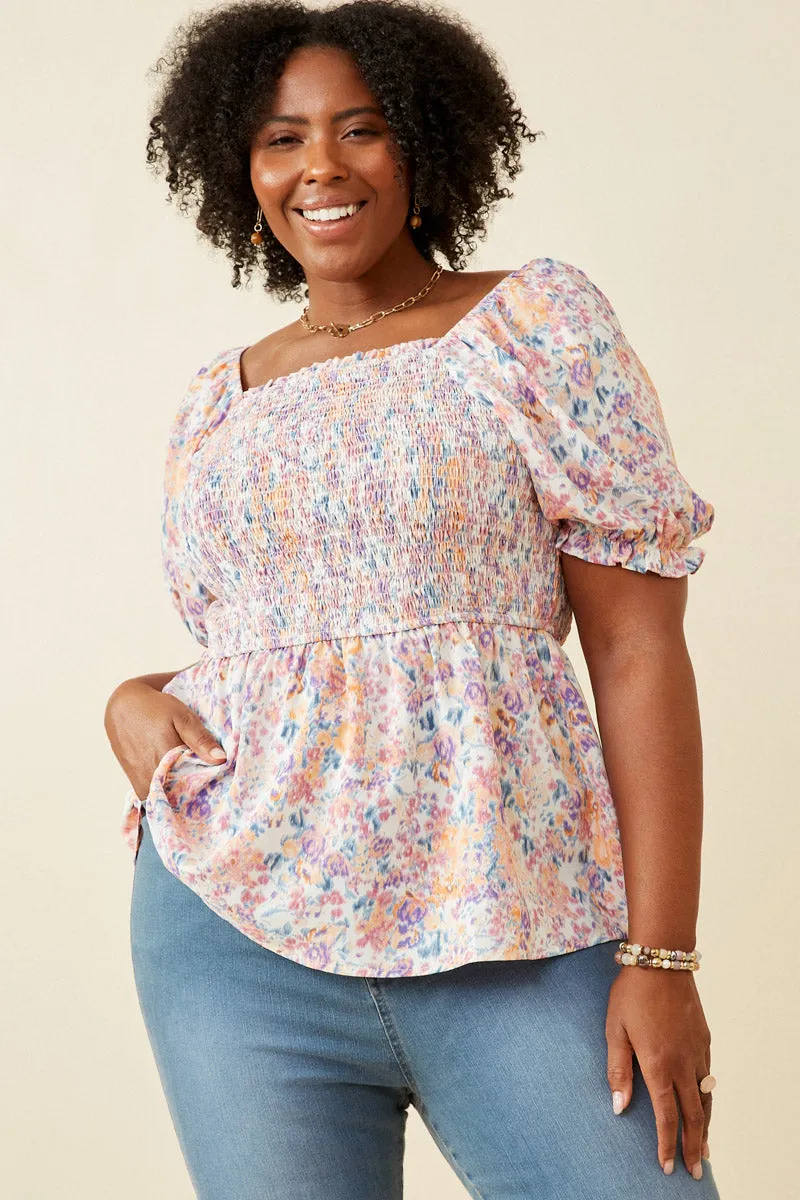 Womens Floral Puff Sleeve Smocked Top sold by Hayden product image thumbnail 2
