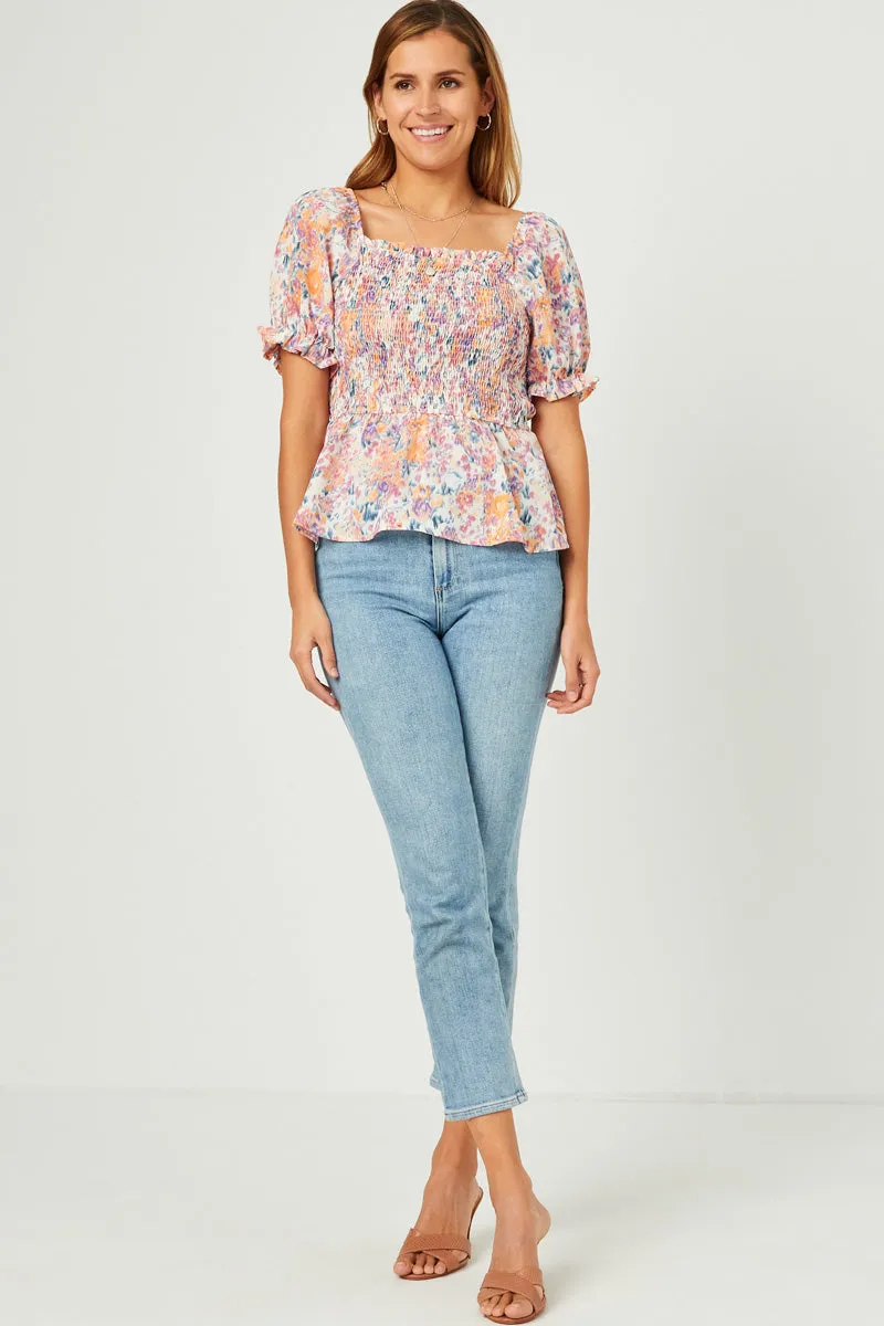 Womens Floral Puff Sleeve Smocked Top sold by Hayden product image thumbnail 3
