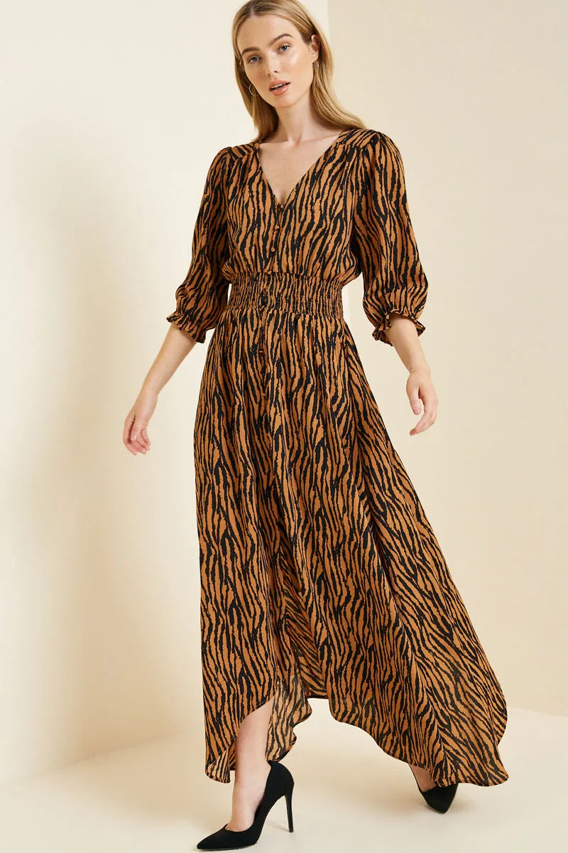 Womens Button-Down Tiger Print Midi Dress sold by Hayden product image thumbnail 3
