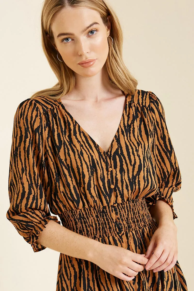 Womens Button-Down Tiger Print Midi Dress sold by Hayden product image thumbnail 4