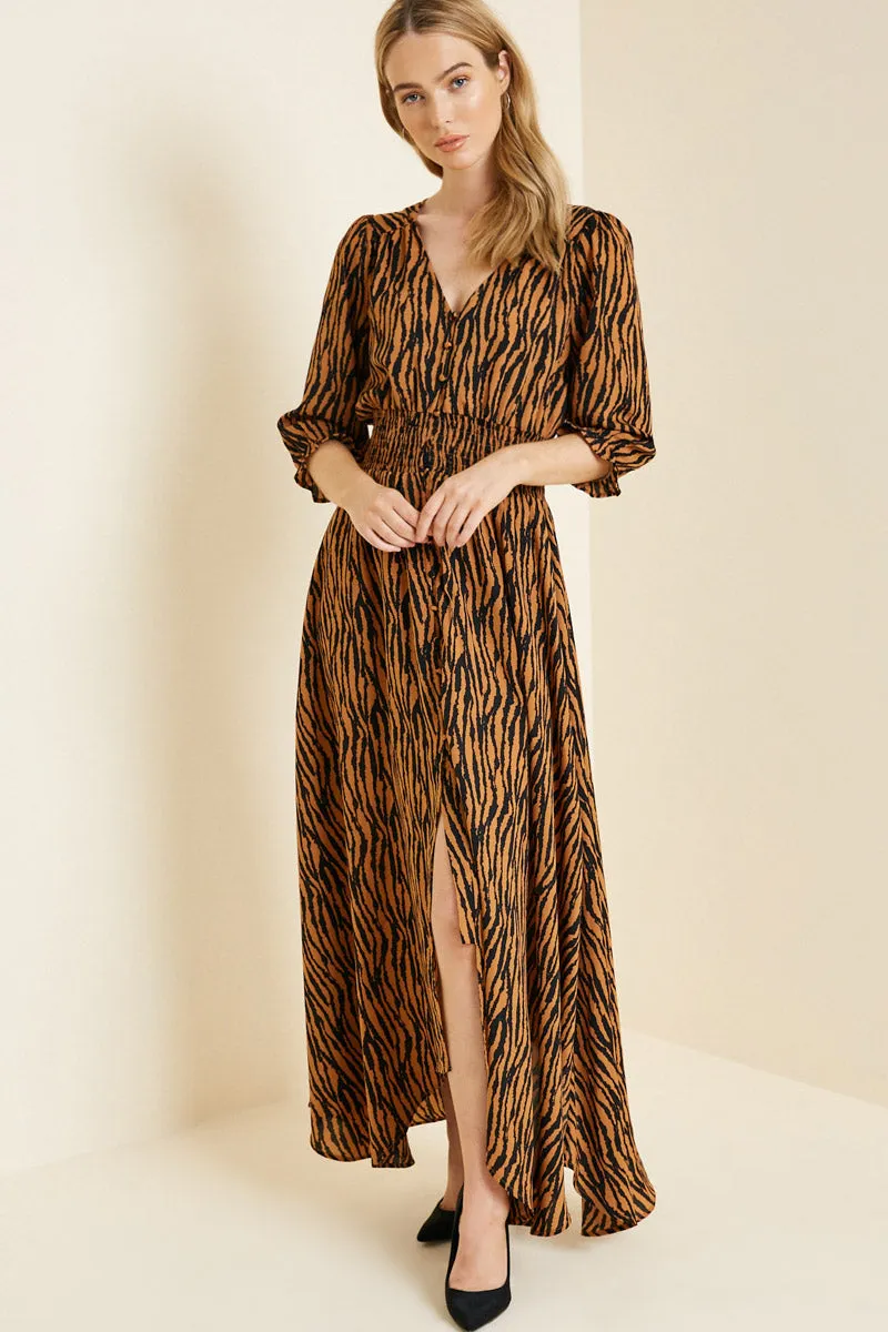 Womens Button-Down Tiger Print Midi Dress sold by Hayden