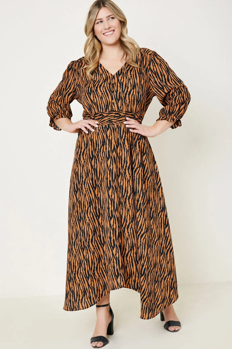 Womens Button-Down Tiger Print Midi Dress sold by Hayden product image thumbnail 2