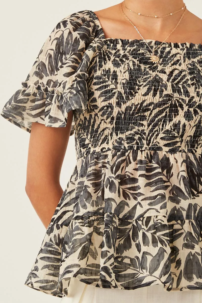 Womens Botanical Print Smocked Square Neck Peplum Top sold by Hayden product image thumbnail 4