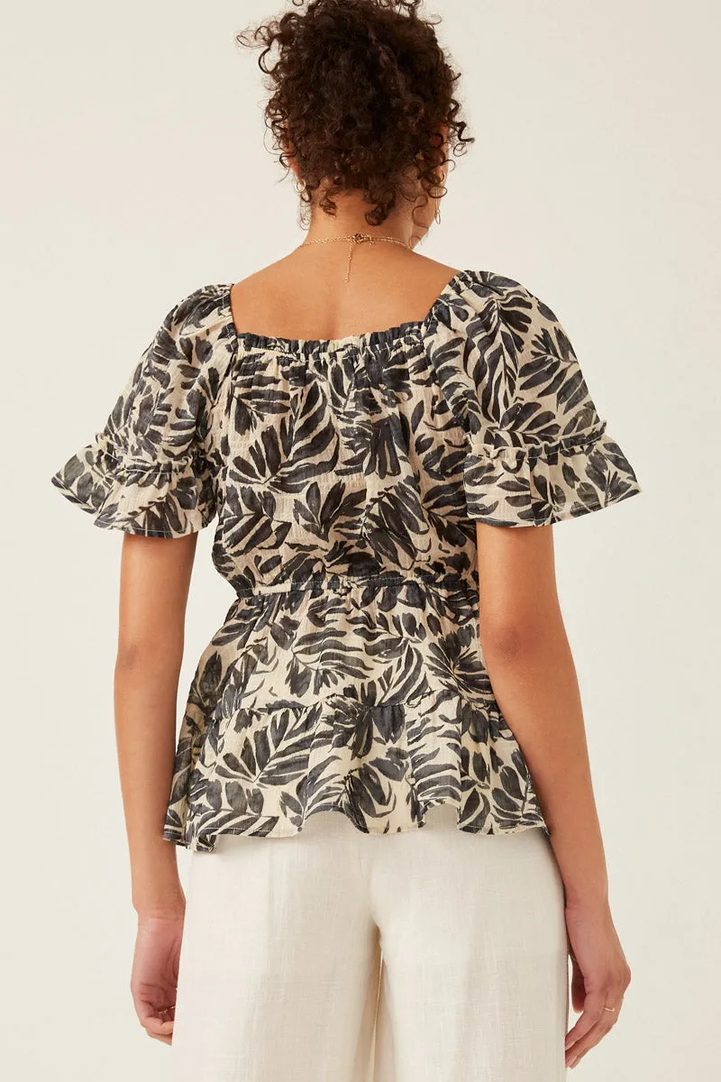 Womens Botanical Print Smocked Square Neck Peplum Top sold by Hayden product image thumbnail 5
