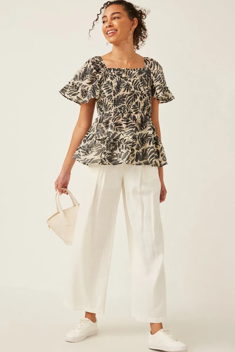 Womens Botanical Print Smocked Square Neck Peplum Top sold by Hayden product image thumbnail 3