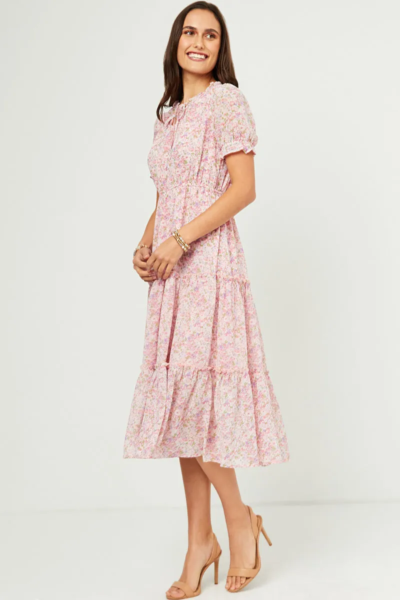 Womens Ruffle Tiered Tie Neck Floral Chiffon Dress sold by Hayden product image thumbnail 4