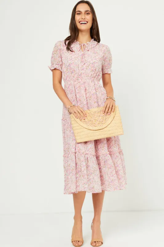 Womens Ruffle Tiered Tie Neck Floral Chiffon Dress sold by Hayden