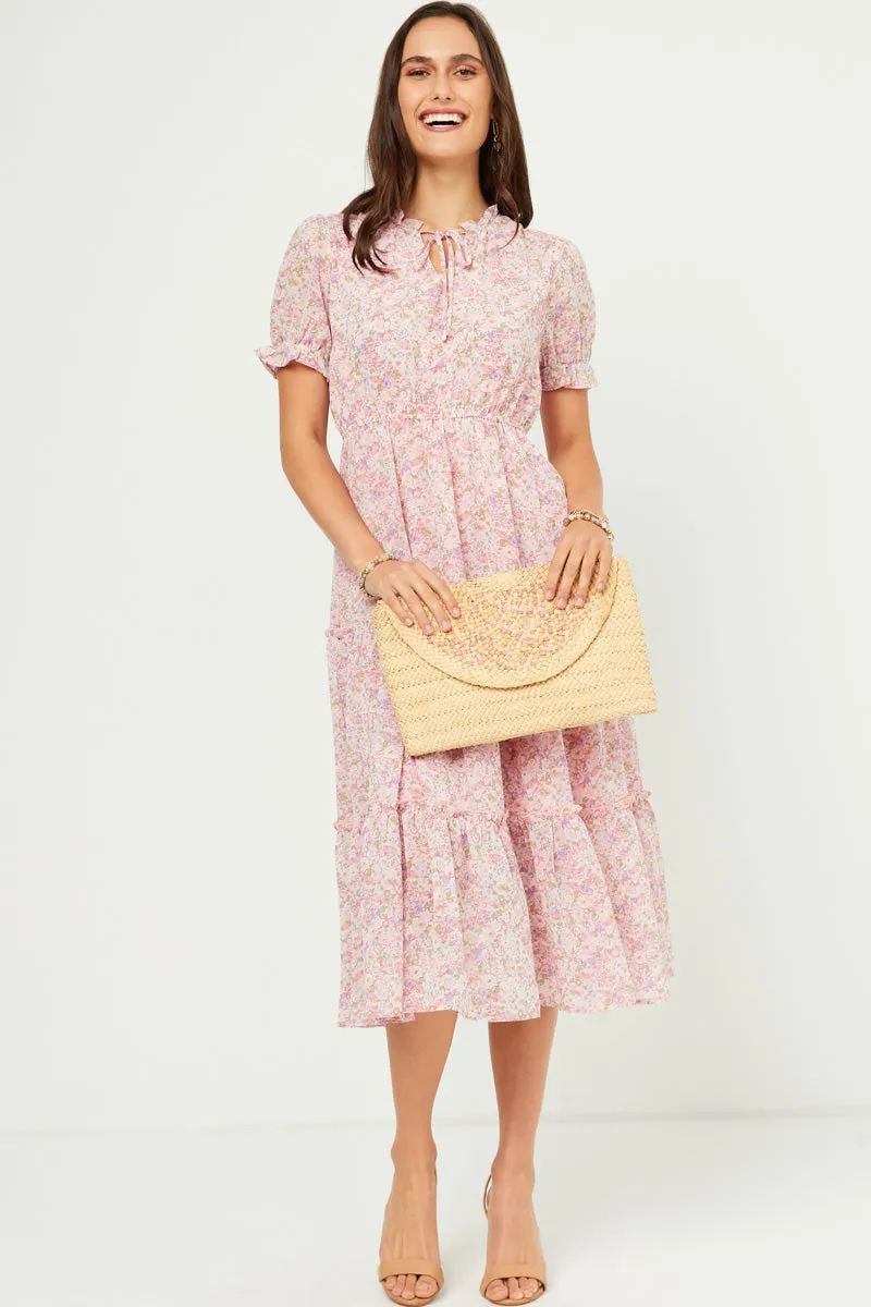 Womens Ruffle Tiered Tie Neck Floral Chiffon Dress sold by Hayden