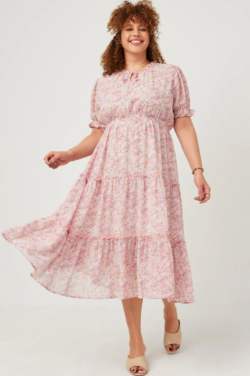 Womens Ruffle Tiered Tie Neck Floral Chiffon Dress sold by Hayden product image thumbnail 2