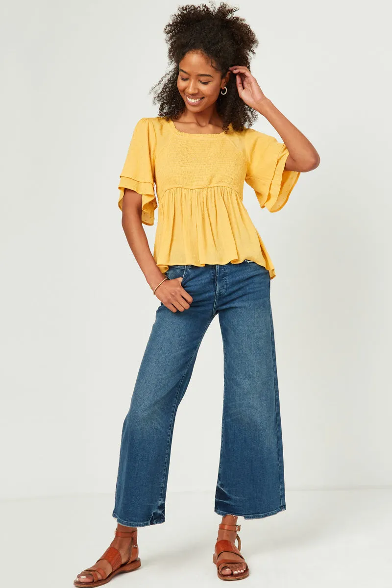 Womens Swiss Dot Ruffled Neck Flutter Sleeve Raglan Peplum sold by Hayden product image thumbnail 2