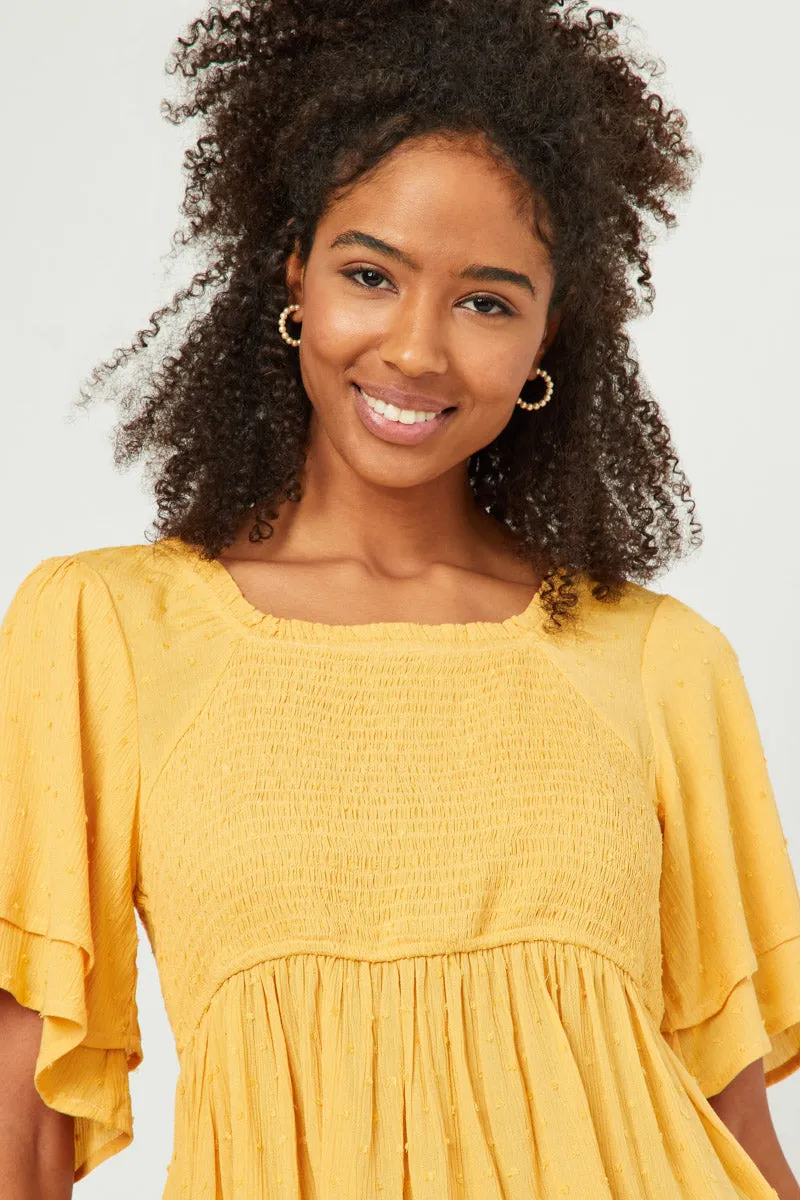 Womens Swiss Dot Ruffled Neck Flutter Sleeve Raglan Peplum sold by Hayden product image thumbnail 3