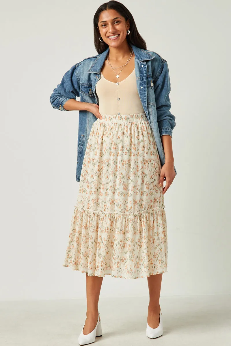 Womens Crinkle Textured Floral Ruffle Midi Skirt sold by Hayden