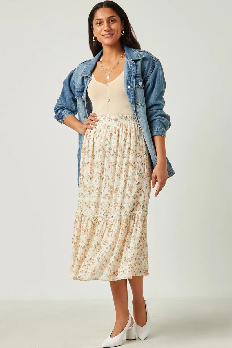 Womens Crinkle Textured Floral Ruffle Midi Skirt sold by Hayden product image thumbnail 5