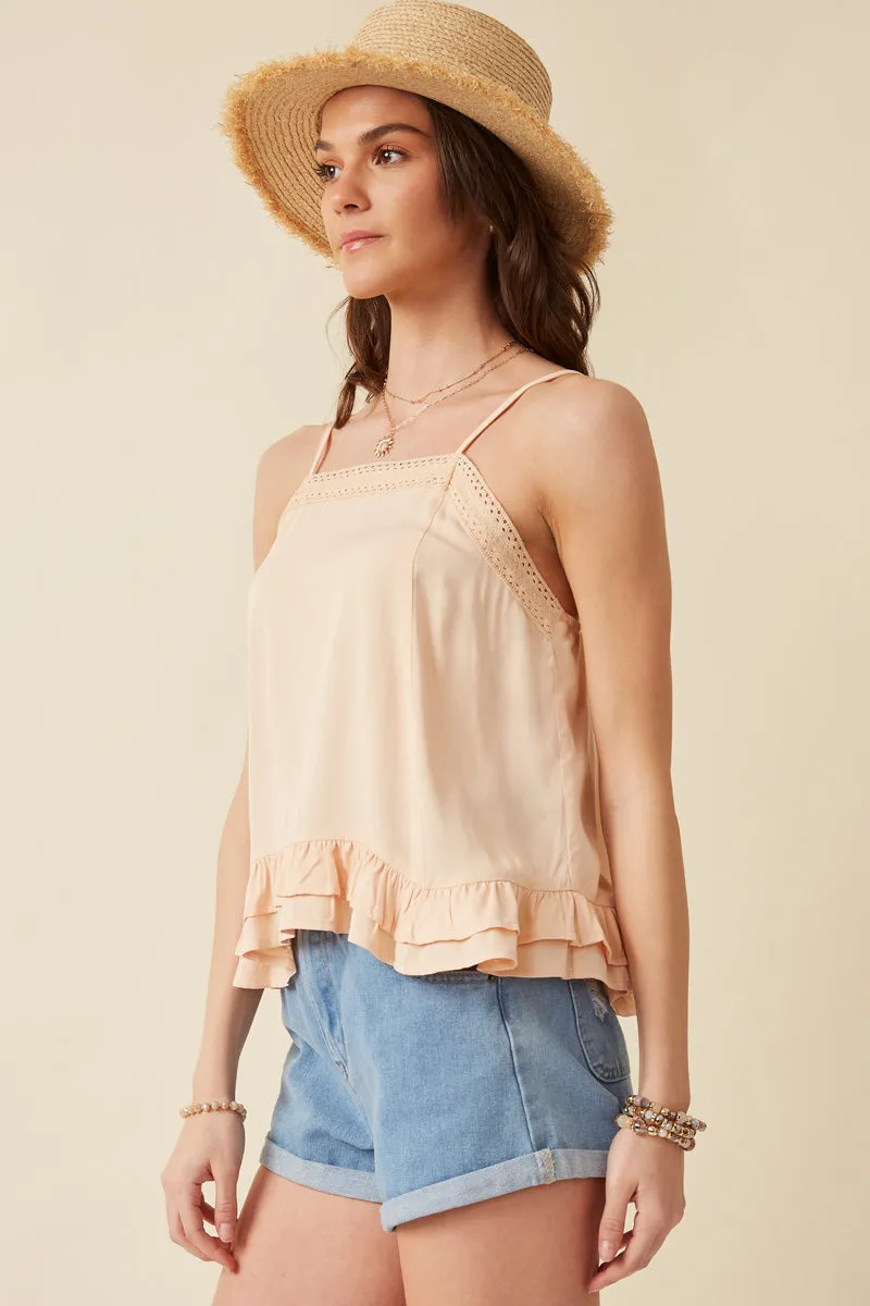 Womens Lace Trim Ruffled Hem Tank sold by Hayden product image thumbnail 4