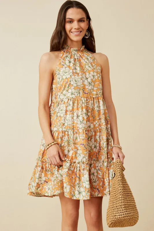 Womens Floral Print Ruffled Neck Tiered Tank Dress sold by Hayden