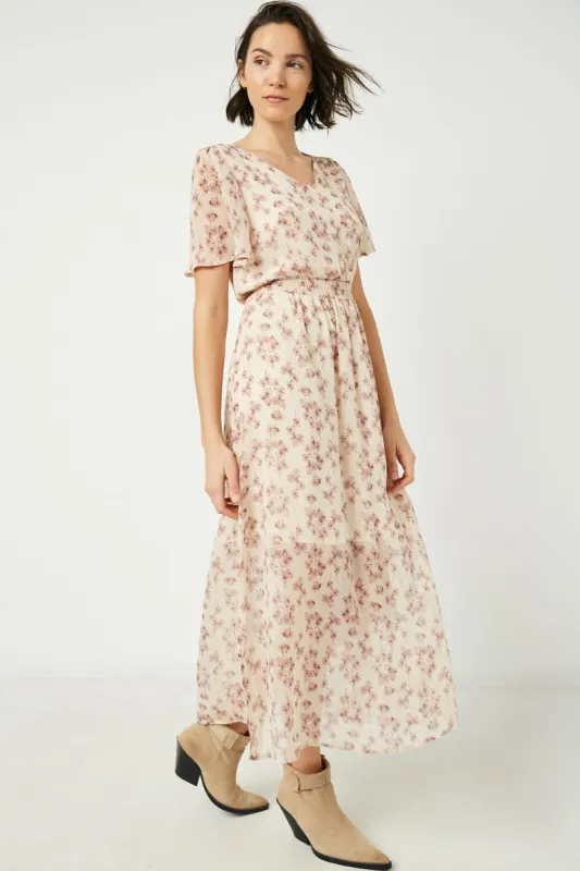 Womens V Neck Flutter Sleeve Side Slit Maxi Dress sold by Hayden