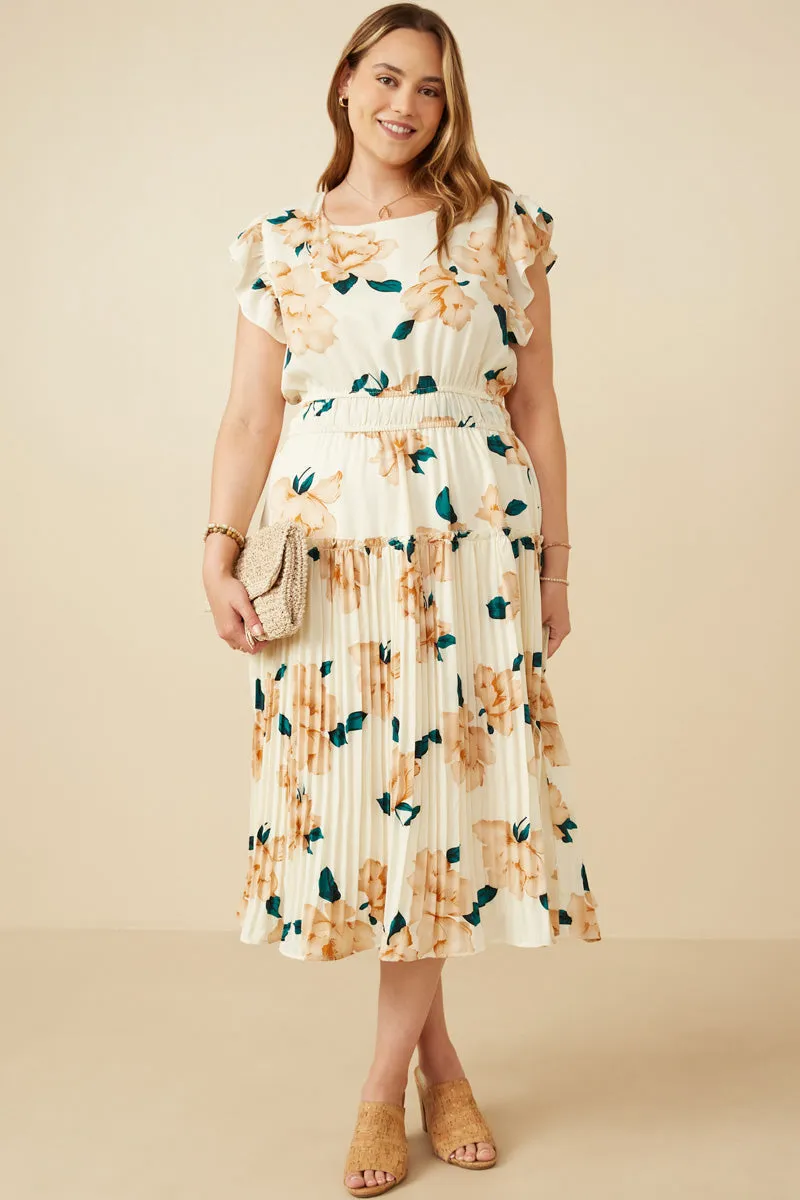 Womens Large Floral Dropped Pleated Skirt Soft Satin Dress sold by Hayden product image thumbnail 2