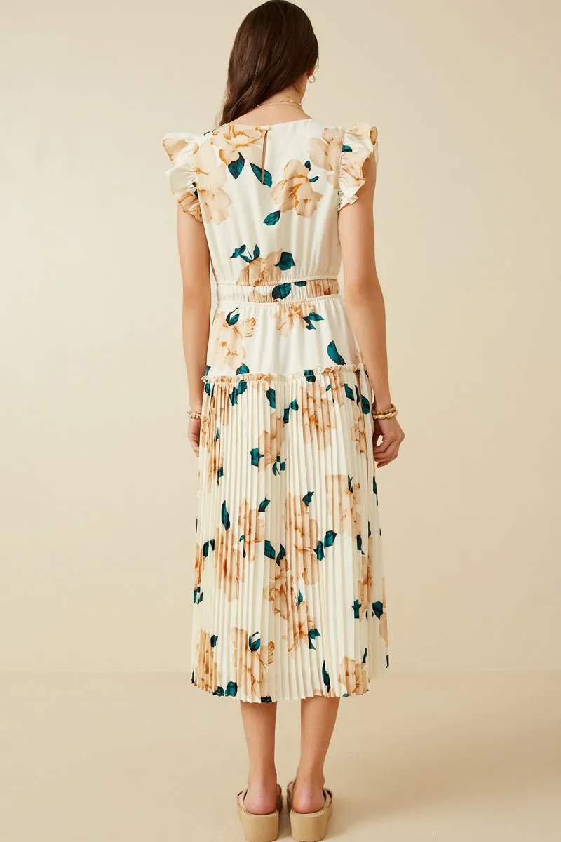 Womens Large Floral Dropped Pleated Skirt Soft Satin Dress sold by Hayden product image thumbnail 5