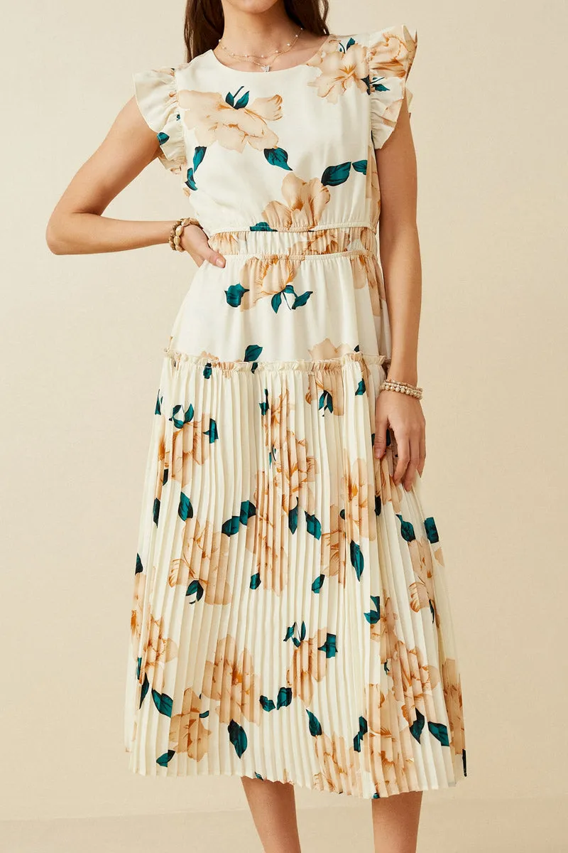 Womens Large Floral Dropped Pleated Skirt Soft Satin Dress sold by Hayden product image thumbnail 3