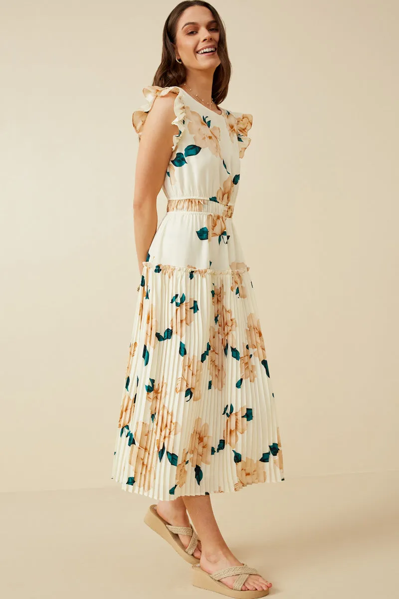 Womens Large Floral Dropped Pleated Skirt Soft Satin Dress sold by Hayden product image thumbnail 4