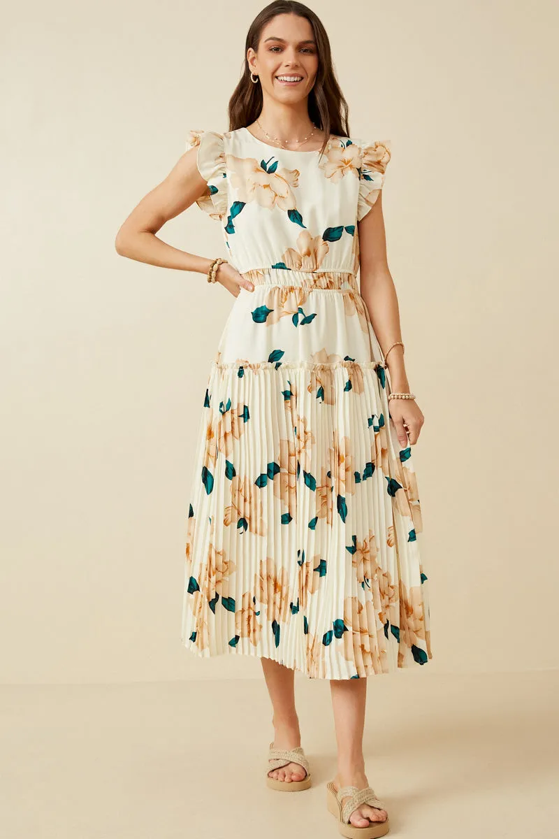 Womens Large Floral Dropped Pleated Skirt Soft Satin Dress sold by Hayden
