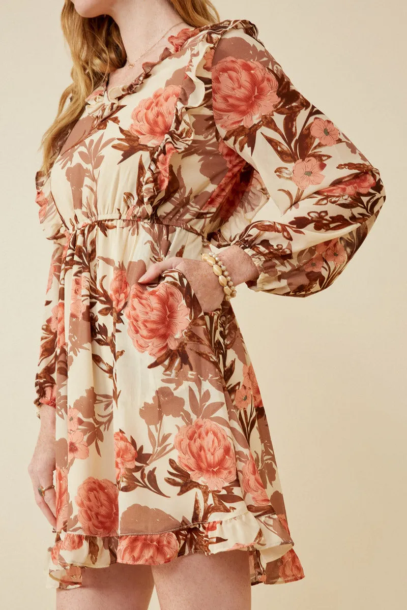 Womens Romantic Floral Ruffle Detailed Long Sleeve Dress sold by Hayden product image thumbnail 3