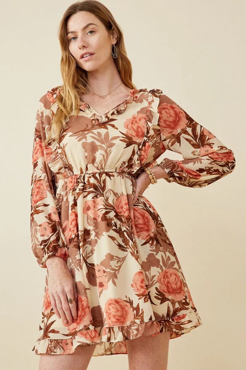 Womens Romantic Floral Ruffle Detailed Long Sleeve Dress sold by Hayden