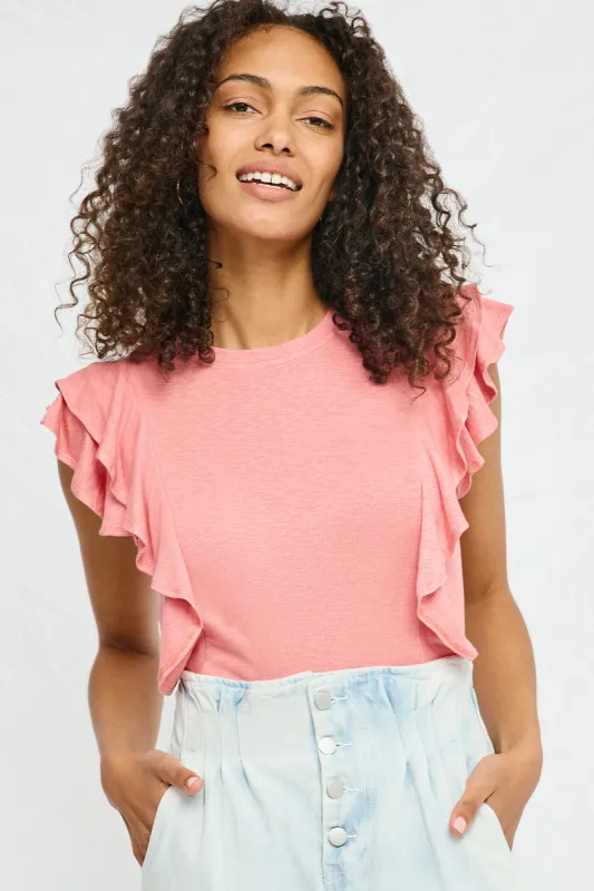 Womens Layered Ruffle Rib Knit Top sold by Hayden
