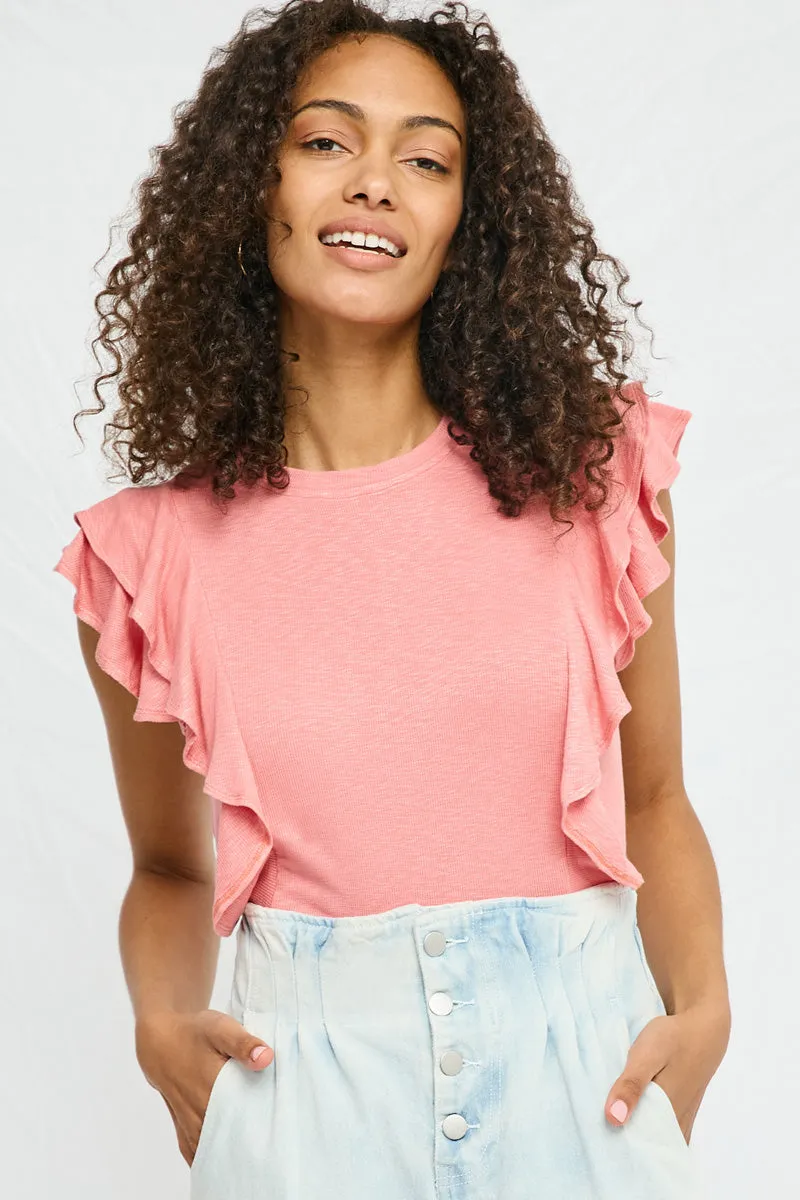 Womens Layered Ruffle Rib Knit Top sold by Hayden