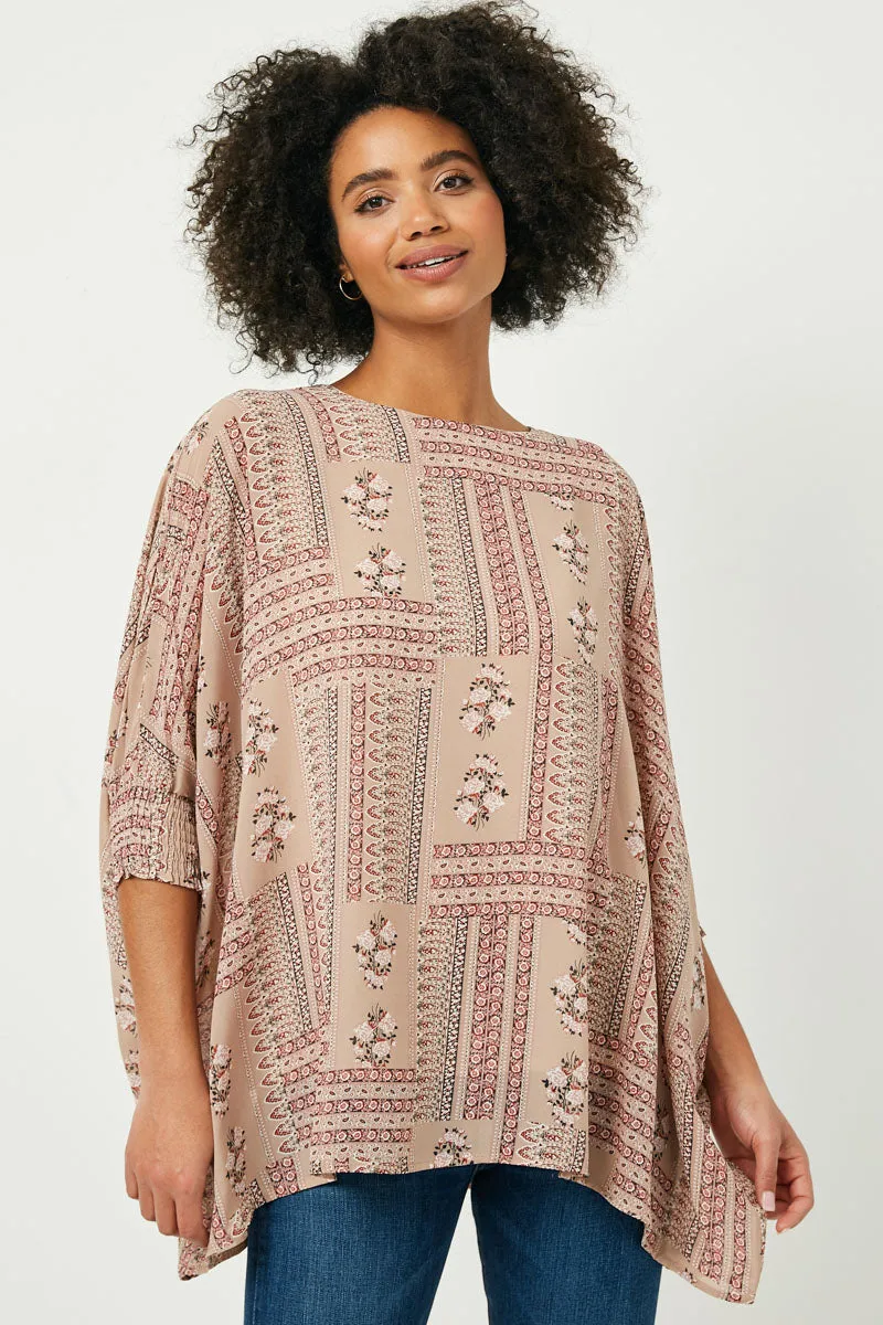 Hankerchief Print Smocked Cuff Dolman Top sold by Hayden