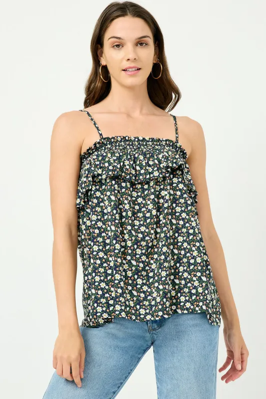 Womens Smocked Floral Ruffle Tank sold by Hayden